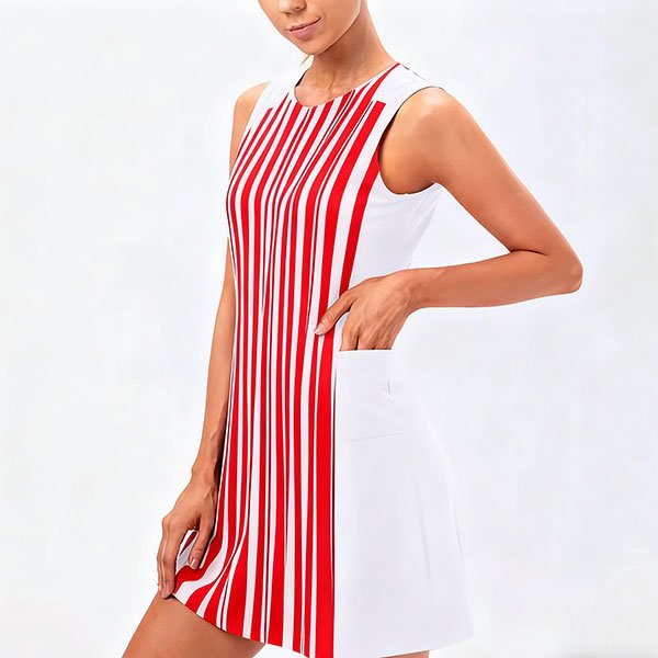 Red & White Striped Sleeveless Dress