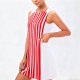 Red & White Striped Sleeveless Dress