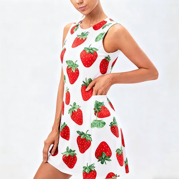 Strawberry Print Sleeveless Dress