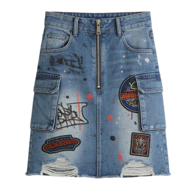 Women's Camo Cargo Skirt with Neon Yellow Straps & Drawstring Waist