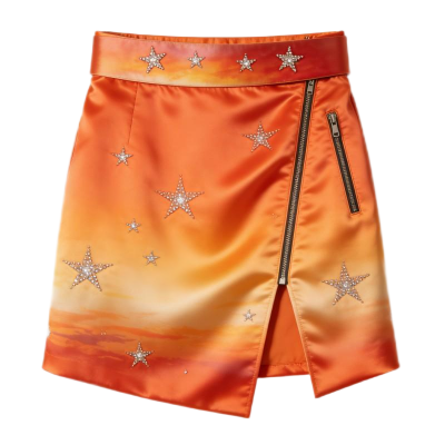 Women's Beige Linen-Blend Skirt with Leaf Print & Frayed Raw Hem